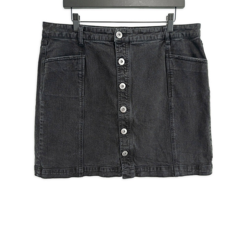 Style & Co Denim Skirt Womens 16 Black Button Front Mini Grunge Emo Skater